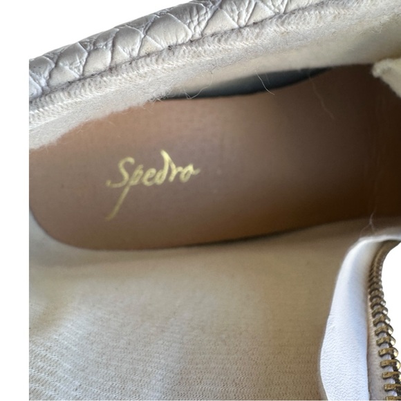 White Lizard Textured PU Leather Golden Eagle Side Zip Platform Sneakers (Sz 10) - Picture 7 of 11